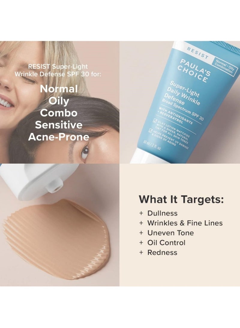 PAULA'S CHOICE Super Light Daily Wrinkle Defense SPF 30 Face Moisturizer 60ml,Silky Lotion Mattifies With A Sheer,Natural Tint For All Skin Tones,Suitable Under Makeup With Long Lasting Dry Matt Finish  - Image 4