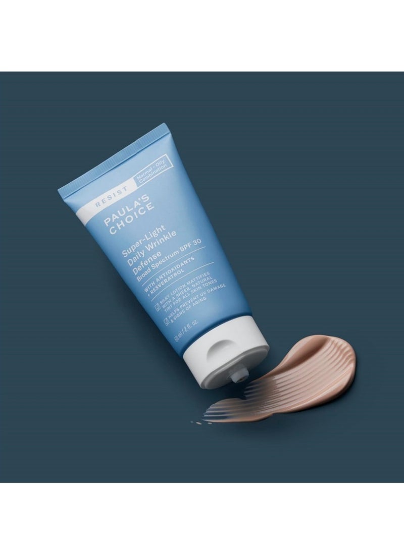 PAULA'S CHOICE Super Light Daily Wrinkle Defense SPF 30 Face Moisturizer 60ml,Silky Lotion Mattifies With A Sheer,Natural Tint For All Skin Tones,Suitable Under Makeup With Long Lasting Dry Matt Finish  - Image 2