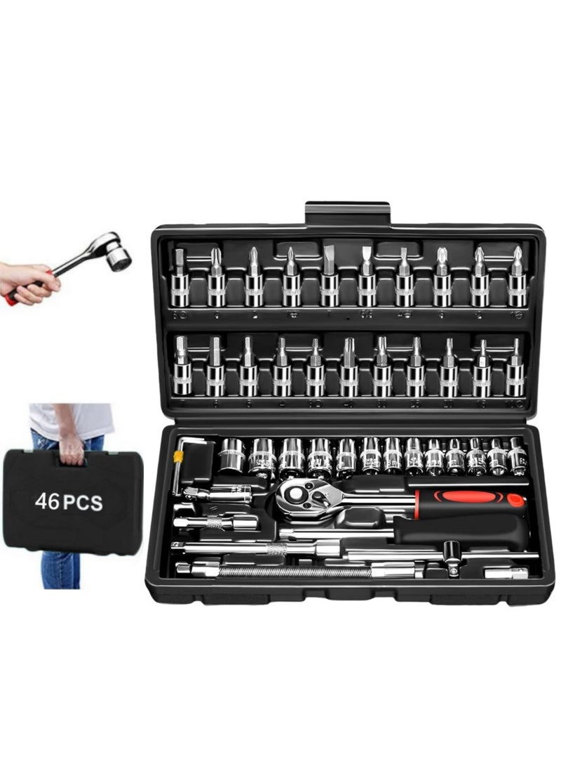 Sharpdo Auto Repair Tools 46 Pieces Set Car Tools Precision Hardware Repair Opening Set Household Labor-Saving Ratchet Socket Wrench Set - Image 1