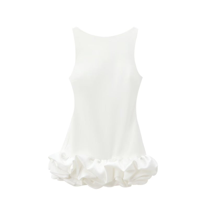 Foreign trade cross-border European and American style new womens fashion solid color sleeveless strap short dress H 1270 White