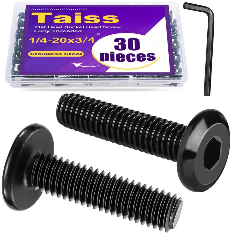 Taiss 30pcs 1/4-20 x 3/4" Flat Head Socket Head Screw,Furniture Bolts,Furniture Screws 304 Stainless Steel,1/4 Bolts Black Zinc Plated Fully Threaded,Countersunk Connector Screws with Hex Spanner - Image 1