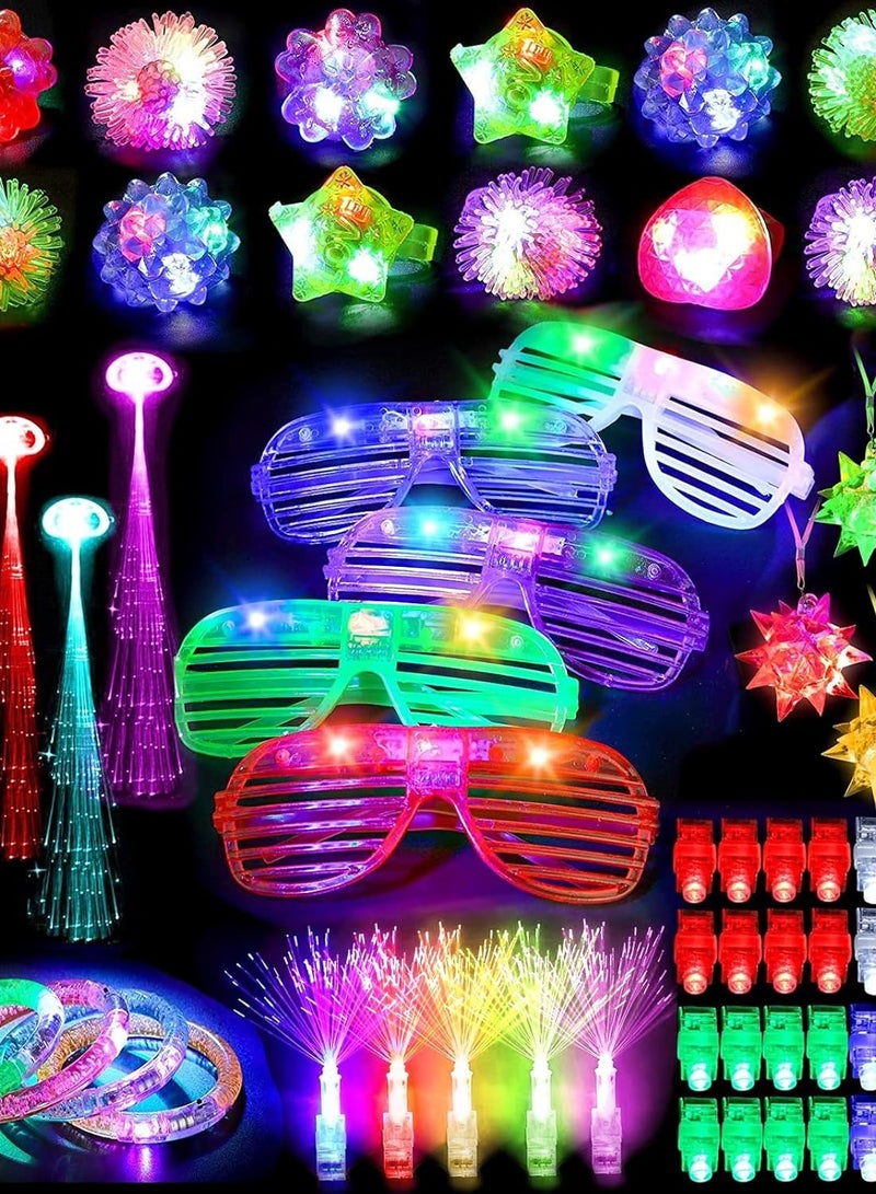 MIBOTE 83Pcs Led Light Up Toys Party Favors Glow in the Dark Party Supplies for Kid/Adults Halloween with 50 Finger Lights, 8 Jelly Rings,Flashing Glasses... - Image 1