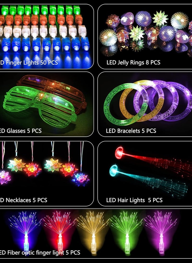 MIBOTE 83Pcs Led Light Up Toys Party Favors Glow in the Dark Party Supplies for Kid/Adults Halloween with 50 Finger Lights, 8 Jelly Rings,Flashing Glasses... - Image 2