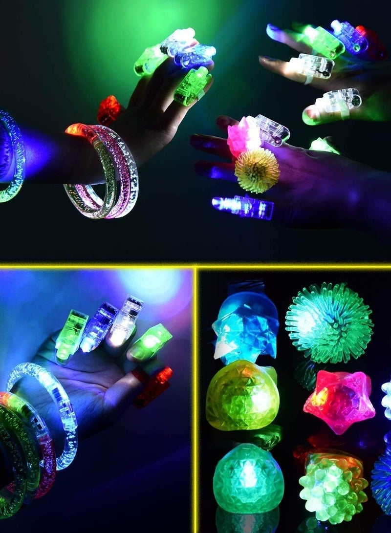MIBOTE 83Pcs Led Light Up Toys Party Favors Glow in the Dark Party Supplies for Kid/Adults Halloween with 50 Finger Lights, 8 Jelly Rings,Flashing Glasses... - Image 4