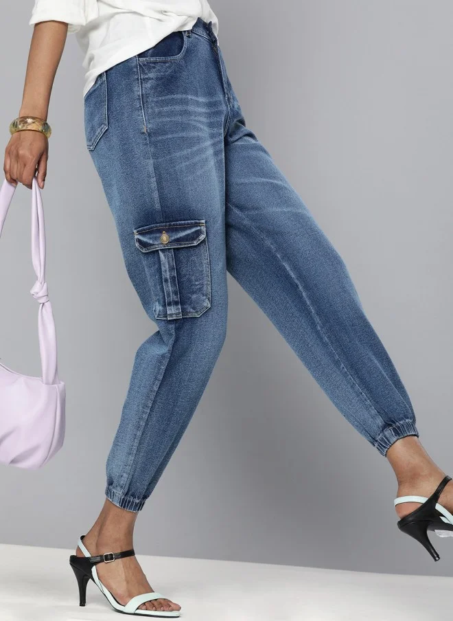 ساسافراس جينز نسائي بخصر مرتفع بقصة ضيقة وتلاشي خفيف