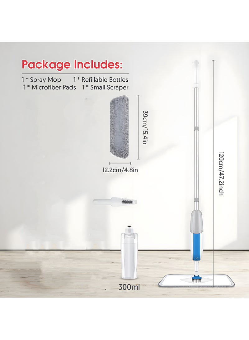 DRIZO Spray Mop for Floor Cleaning, Floor Cleaner with Reusable Mop, Spray Mop with 300ML Refillable Bottle, Washable Pads, Wet/Dry Microfiber mops for floor cleaning (BLUE)  - Image 4