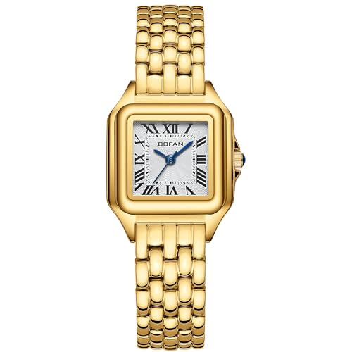 BOFAN Small Gold Watches for Women Easy Reader Ladies Quartz Wrist Watch with Gold Stainless Steel BandRoman DialWater ResistantBracelet Adjuster Included - Image 1