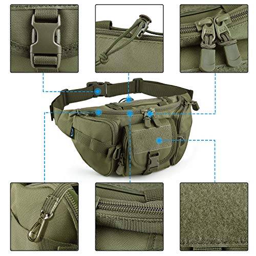 FRTKK Tactical Fanny Pack Military Waist Bag Pack with USA Flag Patch Utility Hip Pack with Adjustable Strap for Outdoors Fishing Cycling Camping Hiking Dog Walking (Army green) - Image 5