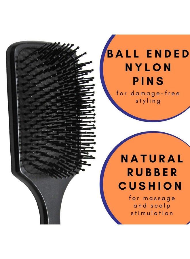 Scarlet Line Professional Matte Finish Large Paddle Hair Styling Salon Brush With Back Side Crystal Mirror N Wooden Handle For Men N Women_Black - Image 5