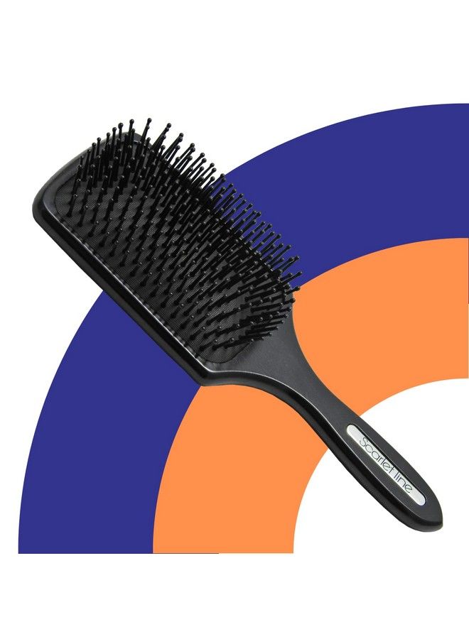 Scarlet Line Professional Matte Finish Large Paddle Hair Styling Salon Brush With Back Side Crystal Mirror N Wooden Handle For Men N Women_Black - Image 1