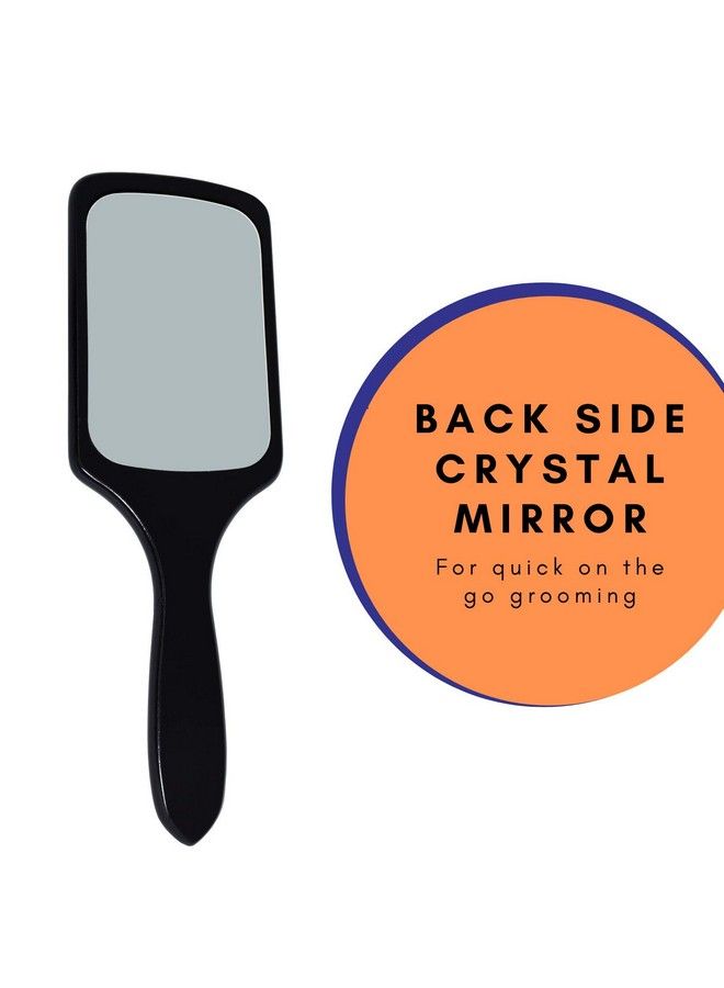 Scarlet Line Professional Matte Finish Large Paddle Hair Styling Salon Brush With Back Side Crystal Mirror N Wooden Handle For Men N Women_Black - Image 4