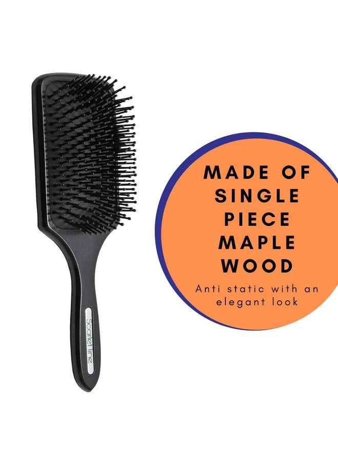 Scarlet Line Professional Matte Finish Large Paddle Hair Styling Salon Brush With Back Side Crystal Mirror N Wooden Handle For Men N Women_Black - Image 3