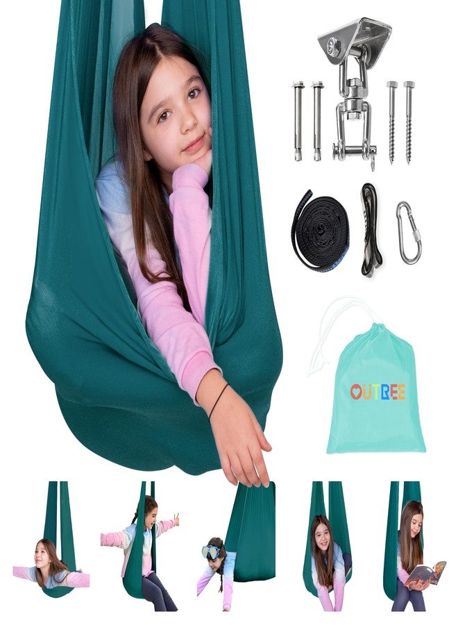 OUTREE Sensory Swing for Kids with 360° Swivel Hanger, Indoor Therapy Swing Great for Autism, ADHD, Sensory Processing Disorder, and Autistic Children (Dark Teal) - Image 1