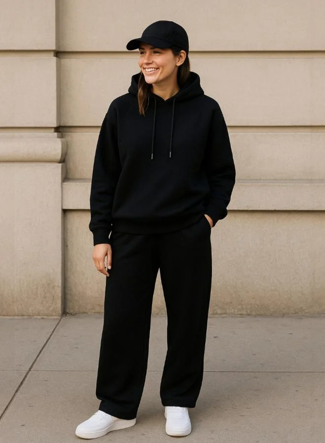 victor and jane Black Straight Leg Drawstring Joggers - Cotton Interlock