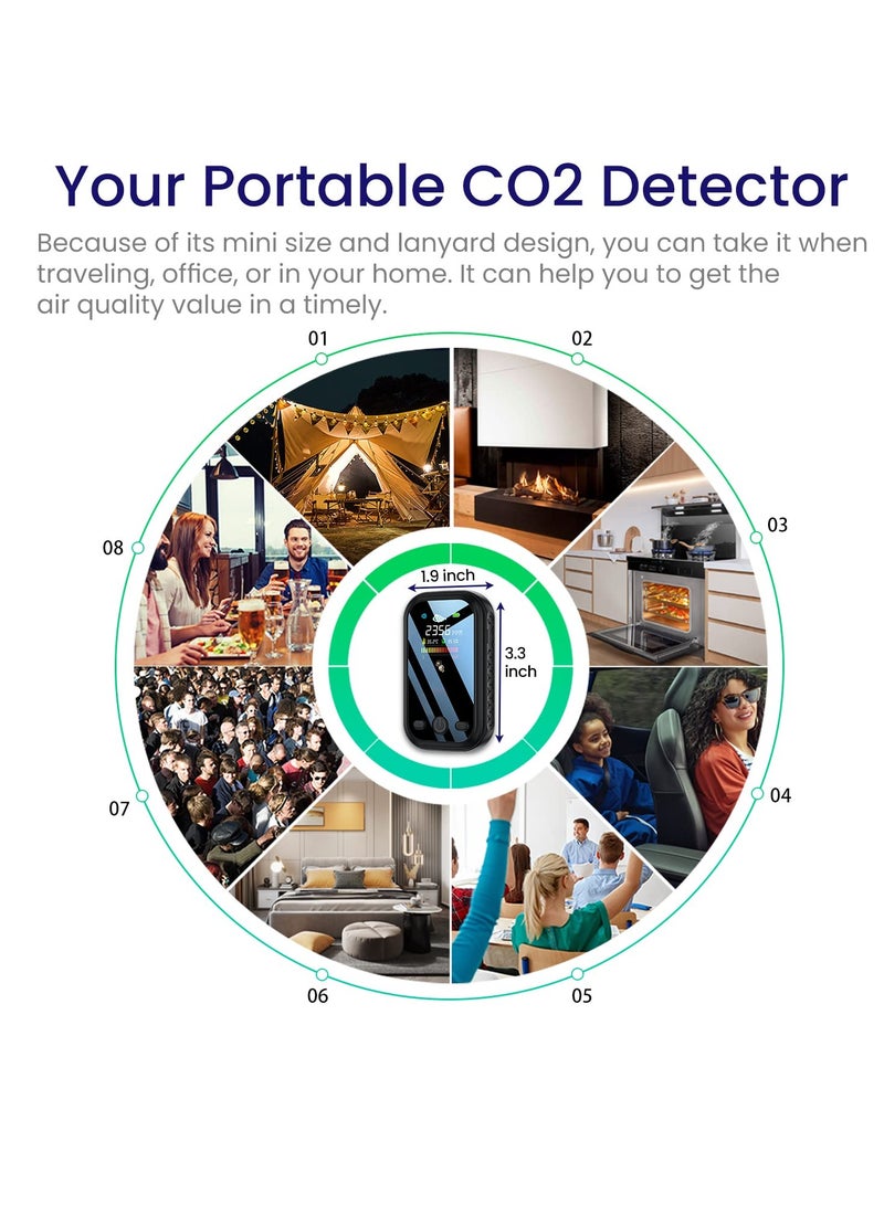 Portable CO2 Monitor and Air Quality Meter, Multi,Function Carbon Dioxide Detector with Alarm, Temperature and Humidity Measurement for Home and Travel - Image 2
