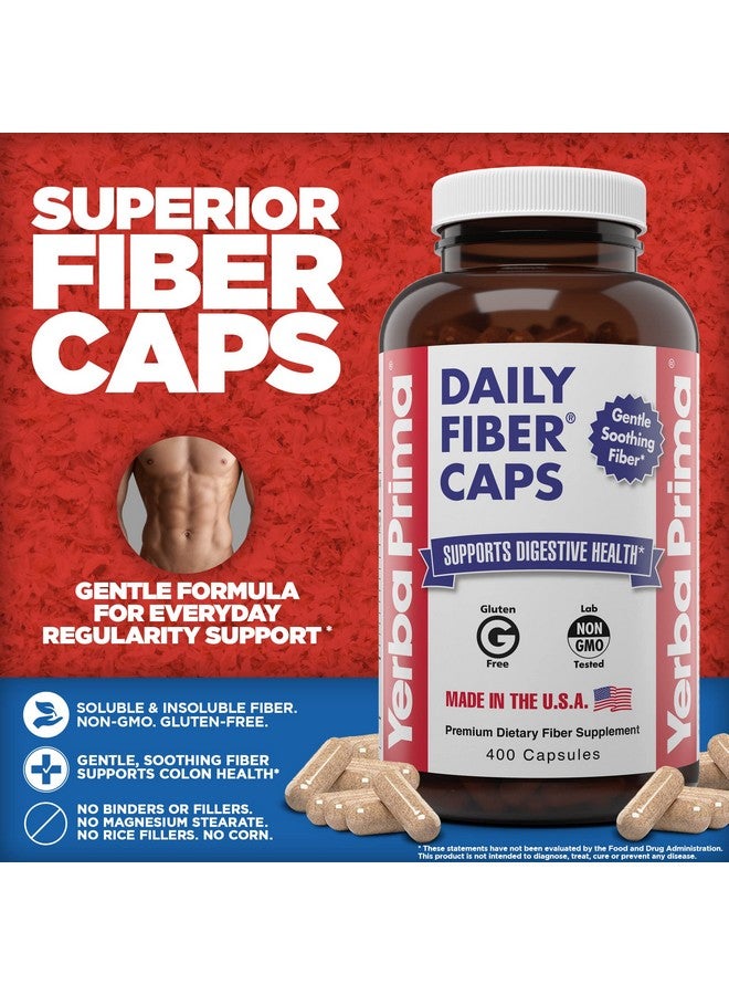 Yerba Prima Daily Fiber Caps Formula 400 Capsules Both Soluble And Insoluble With Psyllium Seed Husks Acacia Gum Apple Fiber And More Dietary Supplement - Image 3