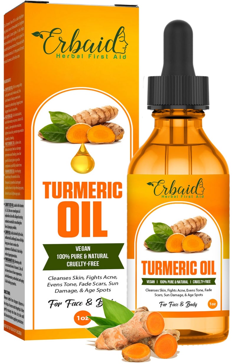 Erbaid Turmeric Oil â€“ Dark Spot Facial Serum for Face & Body â€“ Natural Skin Brightening Serum & Hyperpigmentation Treatment â€“ Turmeric Glow Serum Cleanses, Fights Acne, Evens Tone, Scars â€“ for All Skin Types - Image 1