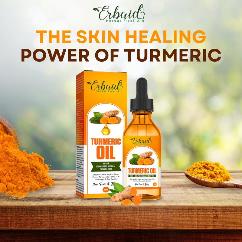Erbaid Turmeric Oil â€“ Dark Spot Facial Serum for Face & Body â€“ Natural Skin Brightening Serum & Hyperpigmentation Treatment â€“ Turmeric Glow Serum Cleanses, Fights Acne, Evens Tone, Scars â€“ for All Skin Types - Image 2