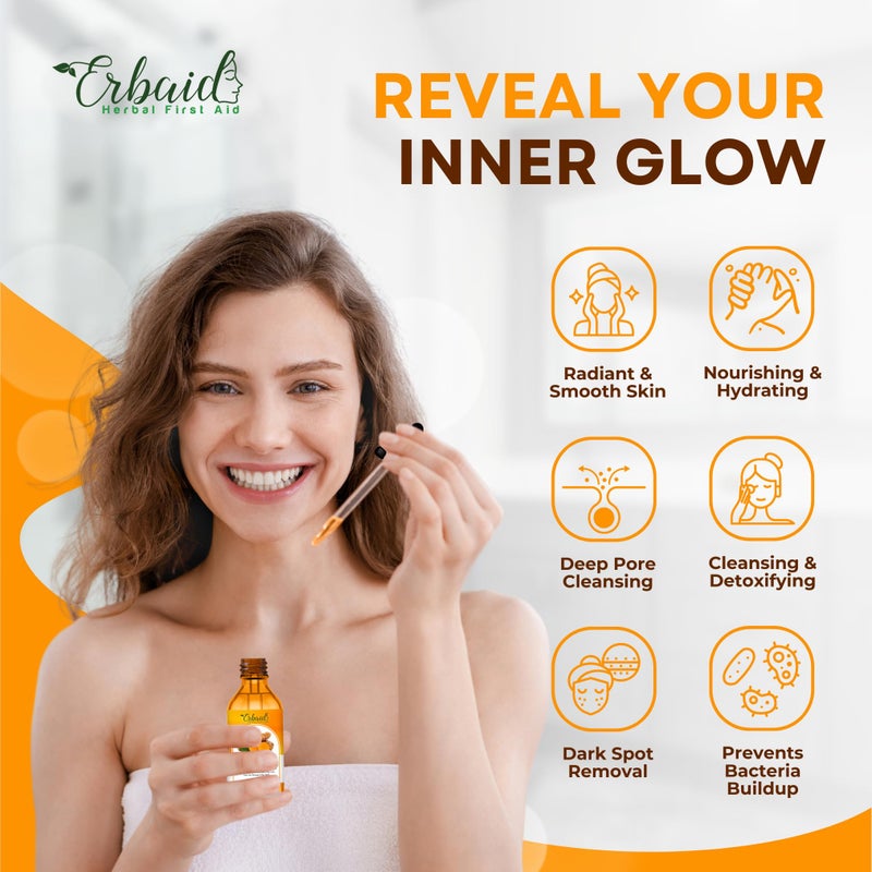 Erbaid Turmeric Oil â€“ Dark Spot Facial Serum for Face & Body â€“ Natural Skin Brightening Serum & Hyperpigmentation Treatment â€“ Turmeric Glow Serum Cleanses, Fights Acne, Evens Tone, Scars â€“ for All Skin Types - Image 4