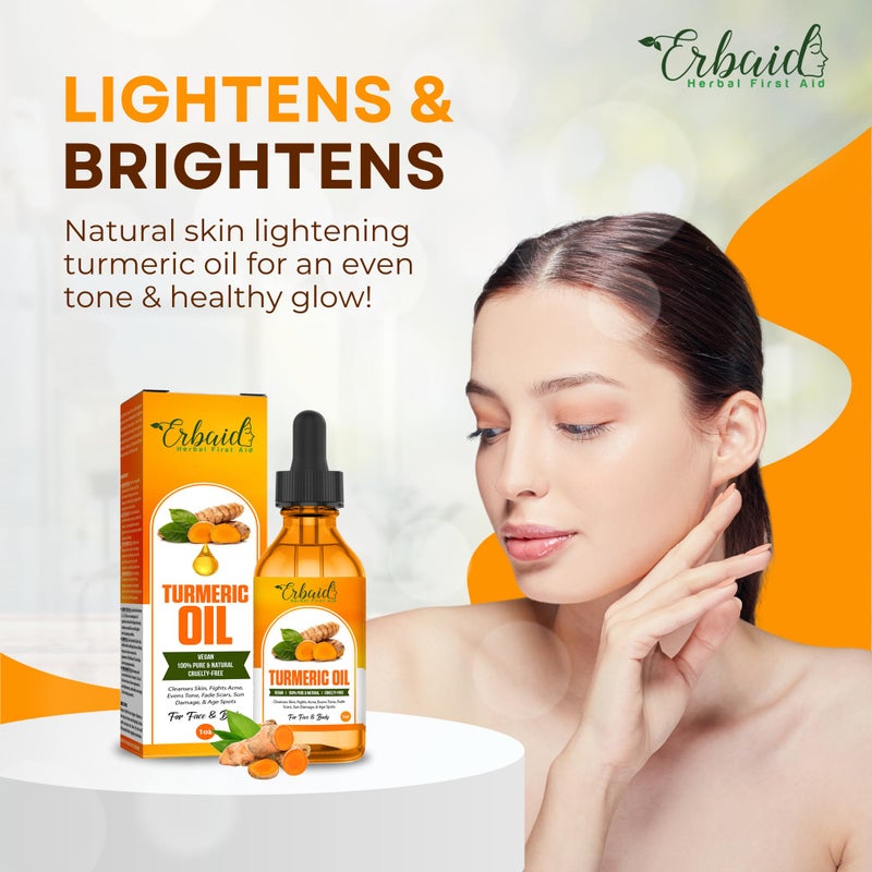 Erbaid Turmeric Oil â€“ Dark Spot Facial Serum for Face & Body â€“ Natural Skin Brightening Serum & Hyperpigmentation Treatment â€“ Turmeric Glow Serum Cleanses, Fights Acne, Evens Tone, Scars â€“ for All Skin Types - Image 3