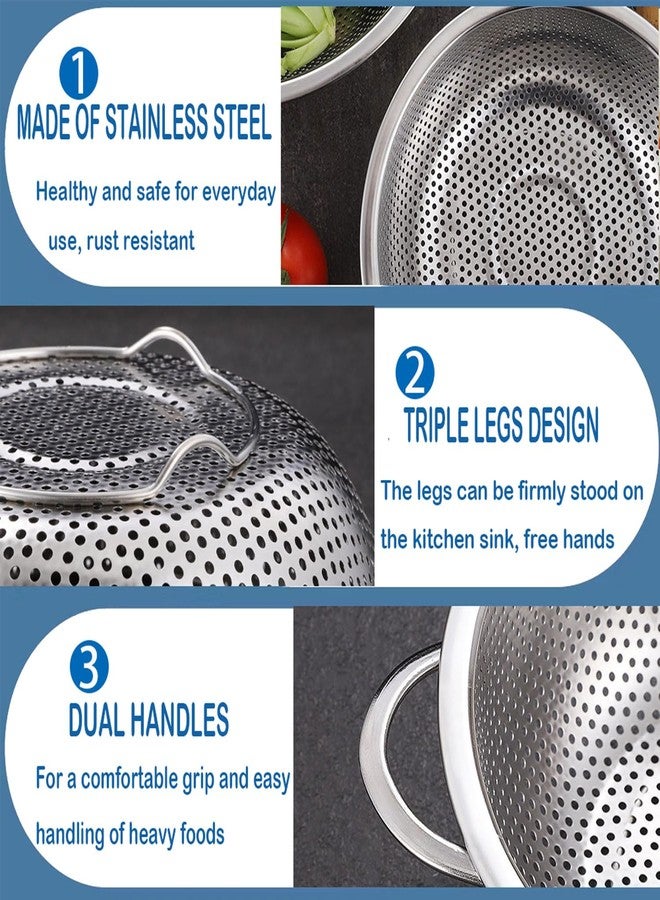 LANYOTA Stainless Steel Colander 25.5cm, 4 Quart Micro-Perforated Food Strainer with Handles, Metal Colander for Draining Washing Rinsing Steaming, Thickened Metal Sieve Ideal for Pasta Vegetables Fruit - Image 2