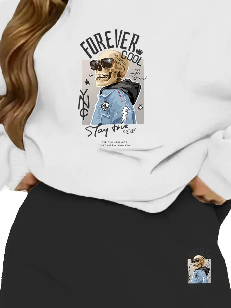 DogFish Tracksuit Set Oversize Forevercool Printed Tracksuit Set,lover,couple Combination White