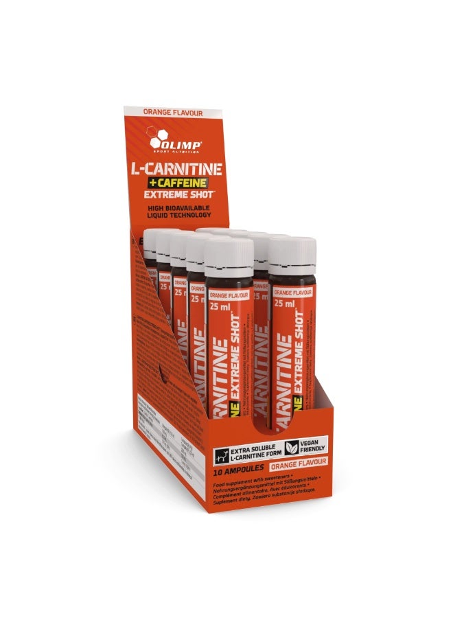 OLIMP L-Carnitine + Caffeine Extreme Shot 25ml – Orange Flavor | Fat-Burning Energy Booster (Pack of 10) - Image 1