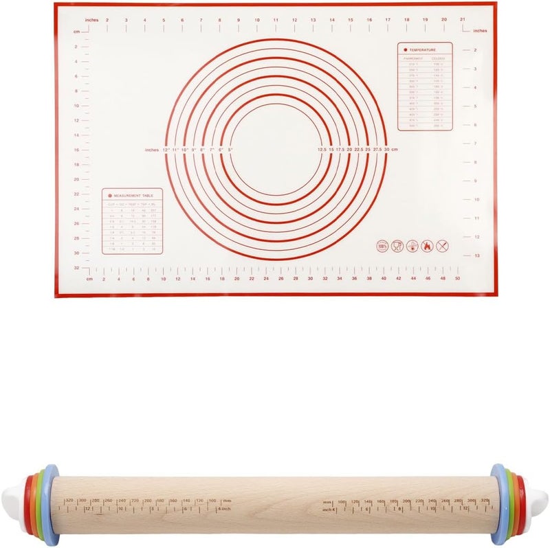 PROKITCHEN 16.7" Rolling Pin with Adjustable Thickness Rings, Wooden Dough Roller, Rolling Pins for Baking, Fondant, Pizza, Pie Crust, Cookie, Pastry, Roller Rod for Dough Thickness, 2-Piece Set - Image 1