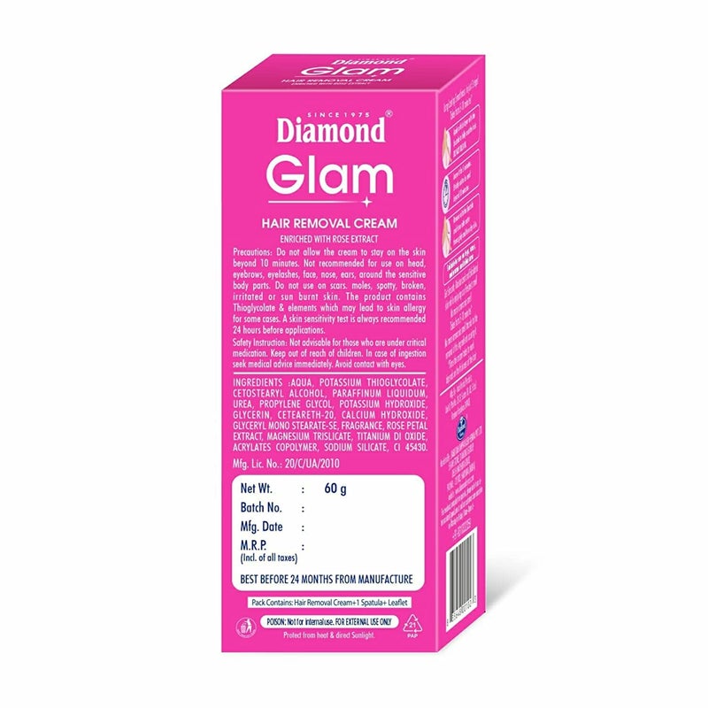 Diamond Glam Hair Removal Cream for Women With No Ammonia Smell, Normal Skin,Bikini line, Rose Cream -60g | Suitable for Legs, Underarms, Bikini Line, Arms(Pack of 4) - Image 5