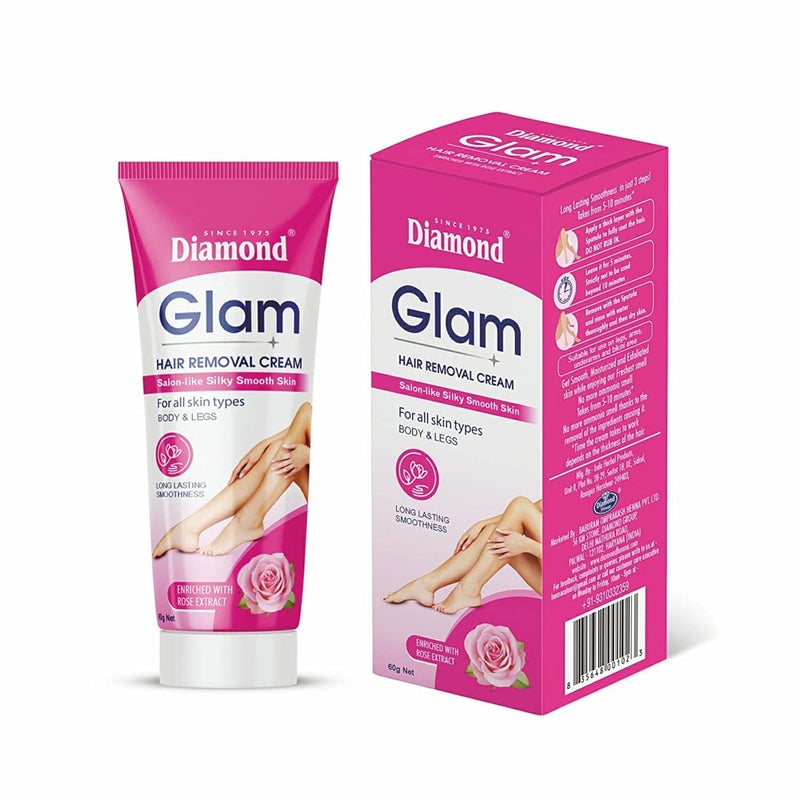 Diamond Glam Hair Removal Cream for Women With No Ammonia Smell, Normal Skin,Bikini line, Rose Cream -60g | Suitable for Legs, Underarms, Bikini Line, Arms(Pack of 4) - Image 4