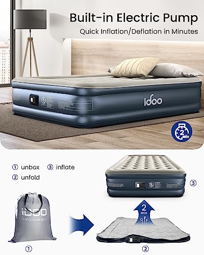 iDOO Air Mattress Full with Built in Pump, 18" Raised Comfort Blow up Mattress, Inflatable Mattress for Guests & Home, Air Bed, colchon inflable, Upgraded Four Chamber Technical Airbed - Image 4