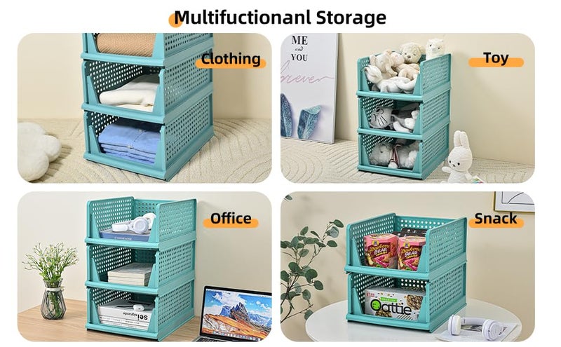 JEYANG Plastic Clothes Organizer For Wardrobe - Foldable And Stackable Closet Cupboard Almirah Space Organiser For Shirt, T Shirt, Jeans (Pack Of 12, Sky Blue) - Image 5