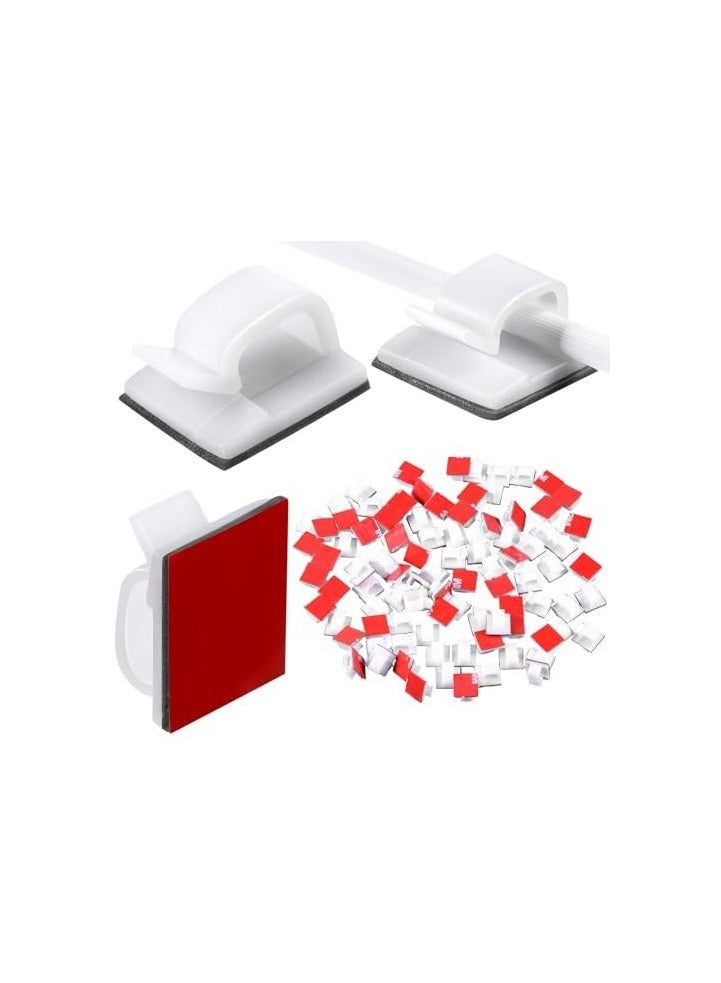 erorex 100 Pieces Mini Outdoor Cable Clips with Adhesive Tapes Light Clips Decoration Clips Self Adhesive Hooks Wire Holder for Christmas and Fairy Light White - Image 1