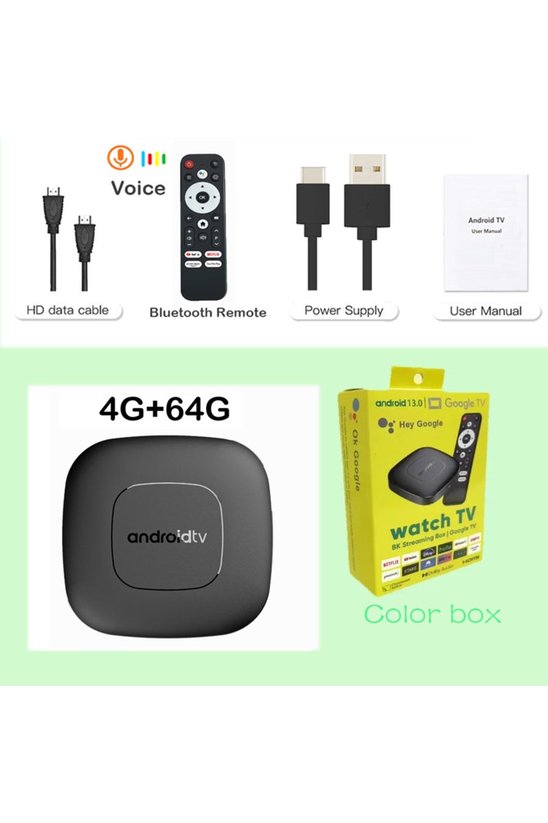 erorex 4G 64G Voice Remote Android 14 T1 Smart TV Box Allwinner H313 8G+128GB ROM WiFi Doble (2.4G/5G) Blu