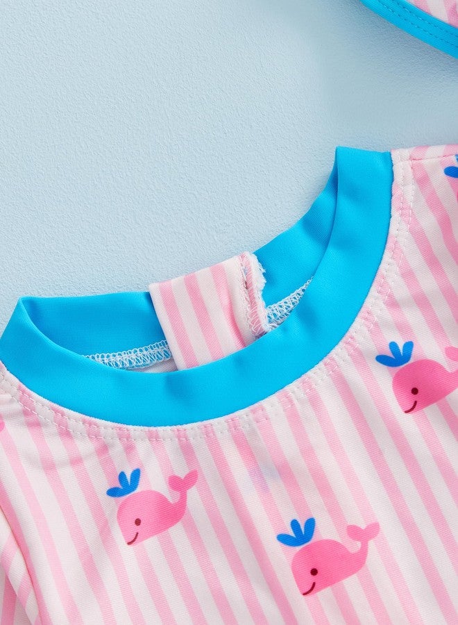 Socutebabe ملابس سباحة للأطفال حديثي الولادة، مزينة بطبعة حوت، قطعة واحدة، بأكمام طويلة مكشكشة، ملابس سباحة للأطفال الرضع (وردي، حديثي الولادة) - Image 5