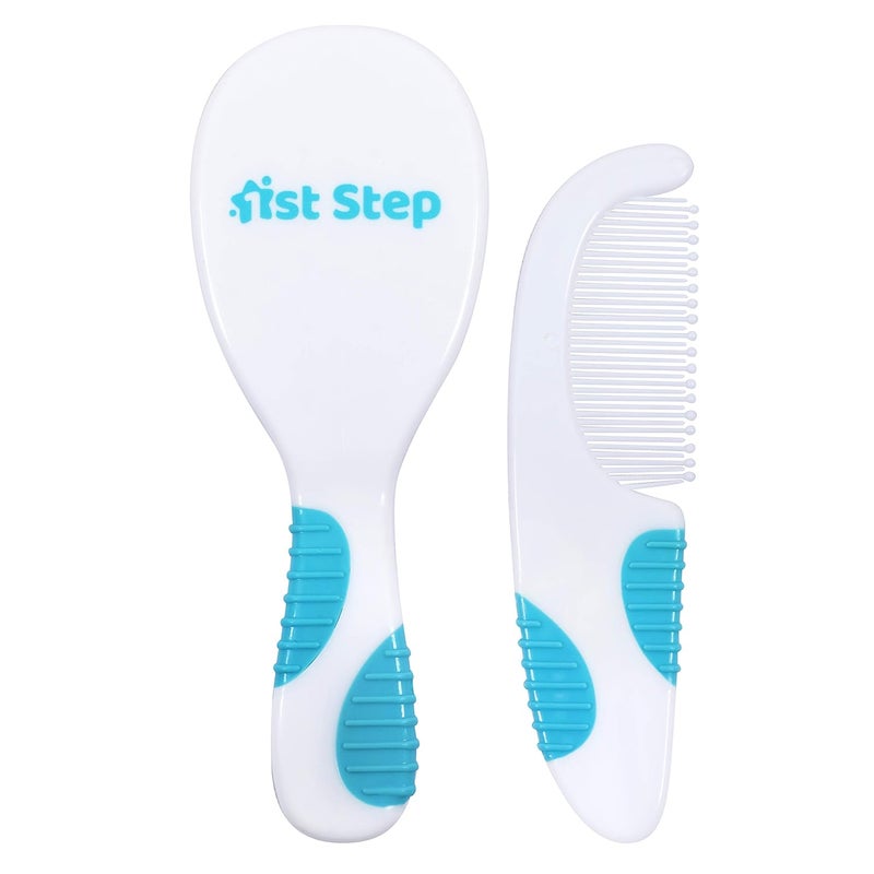 1st Step Comb & Brush Set with Soft Bristles (Blue) - Image 1