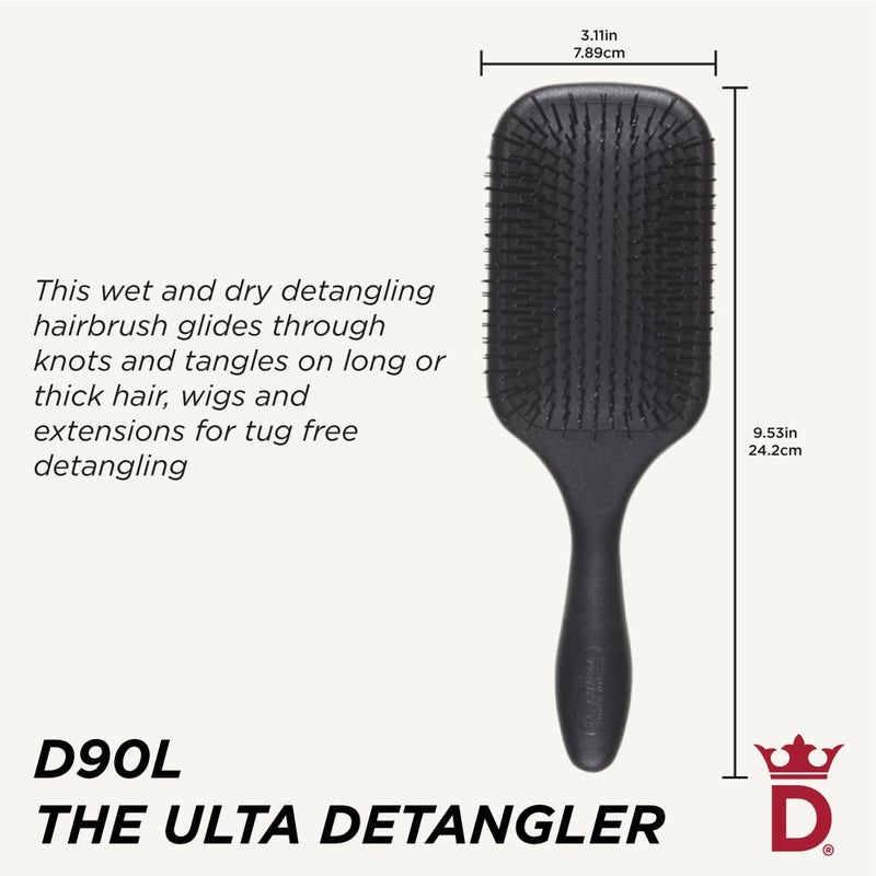 Denman Tangle Tamer Ultra (Black) Detangling Paddle Brush For Curly Hair And Black Natural Hair - use with both Wet & Dry Hair, D90L - Image 2
