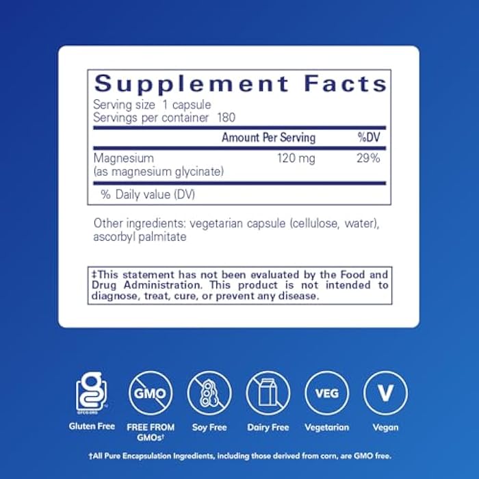Pure Encapsulations Magnesium (Glycinate) - Supplement to Support Stress Relief, Sleep, Heart Health, Nerves, Muscles, and Metabolism* - with Magnesium Glycinate - 180 Capsules - Image 2