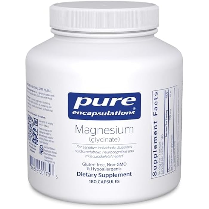 Pure Encapsulations Magnesium (Glycinate) - Supplement to Support Stress Relief, Sleep, Heart Health, Nerves, Muscles, and Metabolism* - with Magnesium Glycinate - 180 Capsules - Image 1