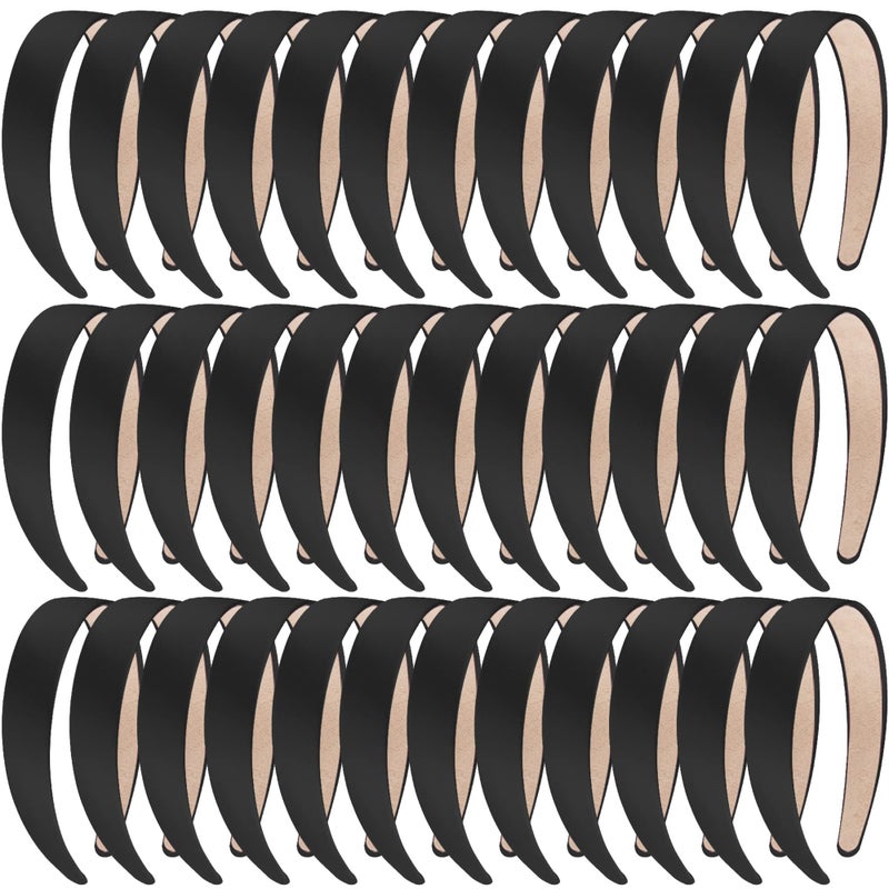 SIQUK 36 Pieces Satin Headbands for Women Black Hair Headband 1 Inch Wide Nonslip Headbands DIY Headband