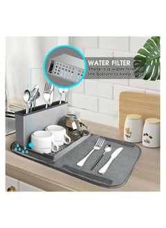 Generic Foldable Dish Drying Rack with Mat for Kitchen Table and Small Plates Camping Accessories Set Absorbent Microfiber Drainer Multifunctional Kitchen Grey  - Image 1