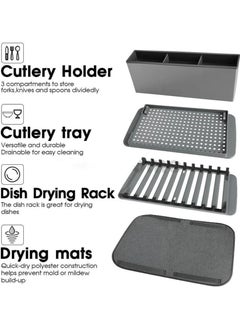 Generic Foldable Dish Drying Rack with Mat for Kitchen Table and Small Plates Camping Accessories Set Absorbent Microfiber Drainer Multifunctional Kitchen Grey  - Image 2
