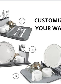 Generic Foldable Dish Drying Rack with Mat for Kitchen Table and Small Plates Camping Accessories Set Absorbent Microfiber Drainer Multifunctional Kitchen Grey  - Image 3