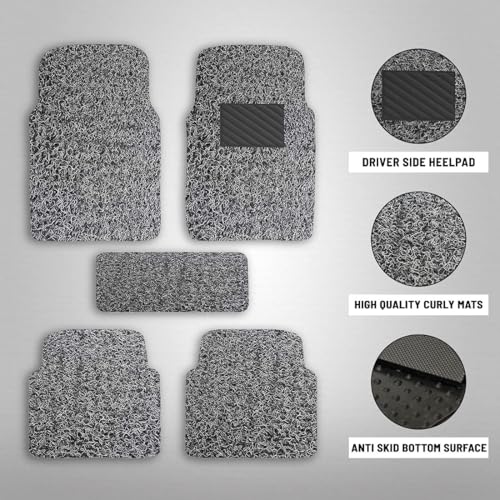 Autofurnish Curly Car Foot Mat Compatible with Universal Fits All Cars | Grass/Noodle Mat | Anti-Skid | (Grey Black) - Image 2