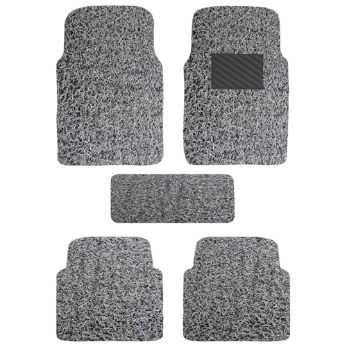 Autofurnish Curly Car Foot Mat Compatible with Universal Fits All Cars | Grass/Noodle Mat | Anti-Skid | (Grey Black) - Image 1