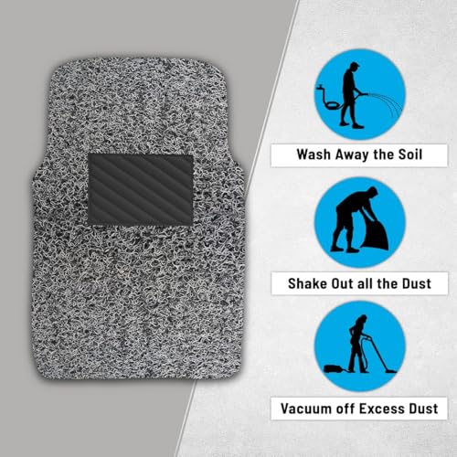 Autofurnish Curly Car Foot Mat Compatible with Universal Fits All Cars | Grass/Noodle Mat | Anti-Skid | (Grey Black) - Image 3