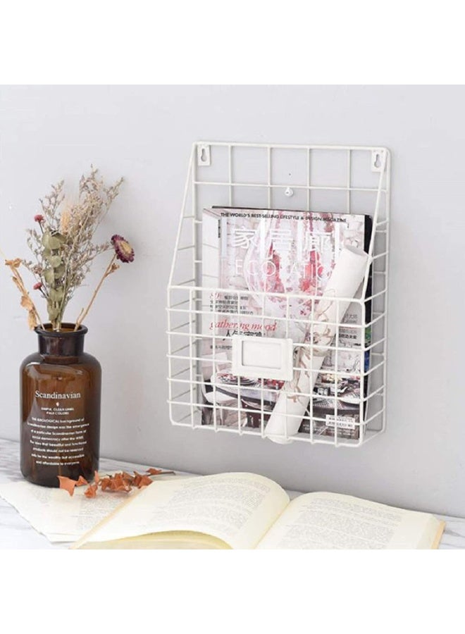 NANAO حامل مجلات مثبت على الحائط 30 * 25 * 10 سم حامل مجلات وصحف معدني سلة صحف بسيطة ، حامل مجلات للباب (أبيض) - Image 1