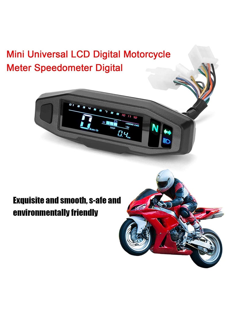 عداد سرعة للدراجات النارية بشاشة LCD، مؤشر دورات المحرك والتروس، مقاوم للماء، عداد وقود، إضاءة خلفية بيضاء، سهل التركيب، متوافق مع معظم الدراجات النارية