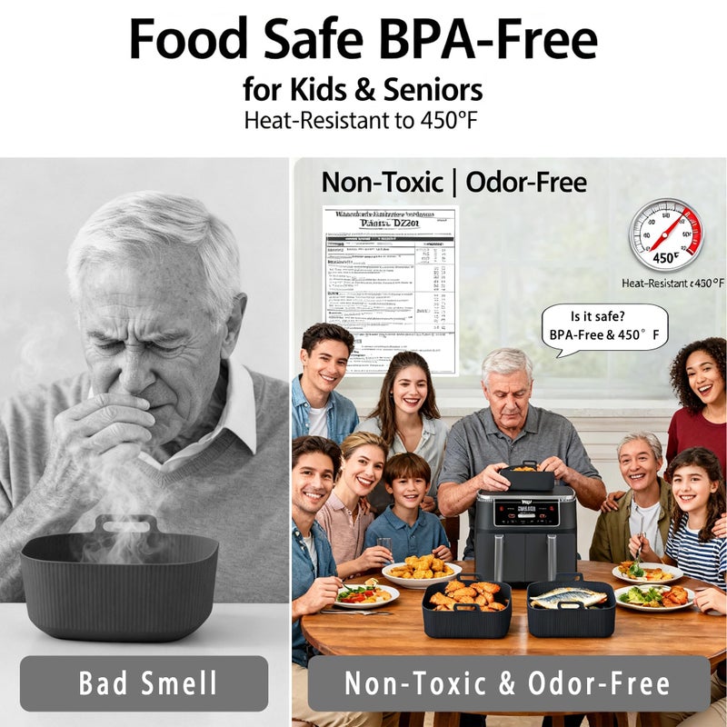 lovdiot Silicone Air Fryer Liners for Ninja - Reusable DZ201 8QT Dual Basket - Rectangular 2-Pack Vacuum-Packed Easy-Clean Dishwasher-Safe Food-Safe for Home Chefs - Housewarming Gifts - Image 5