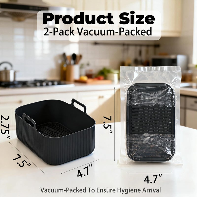 lovdiot Silicone Air Fryer Liners for Ninja - Reusable DZ201 8QT Dual Basket - Rectangular 2-Pack Vacuum-Packed Easy-Clean Dishwasher-Safe Food-Safe for Home Chefs - Housewarming Gifts - Image 2